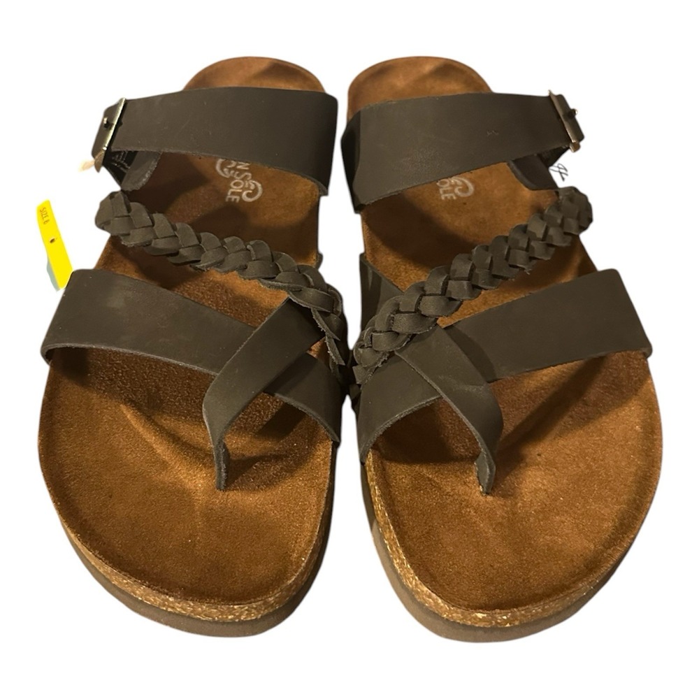 Mountain Sole Women's Black Leather Braided Comfort Sandals Size 8 NIB